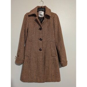 Urban Behavior Womens Wool Blend Geometric Diamond Pattern Pea Coat Orange Small